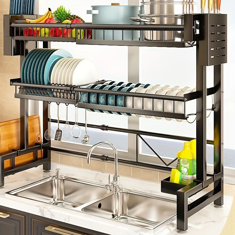 1 piece countertop dish storage drain rack retractable kitchen sink rack dish rack drain rack black kitchen storage rack