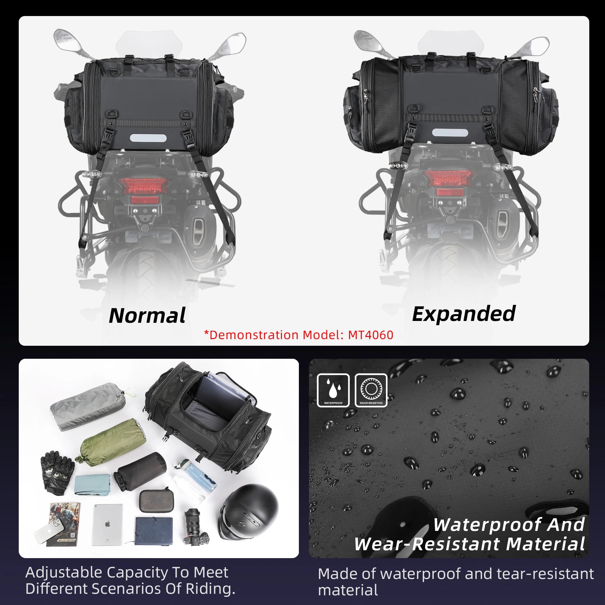 Premium Waterproof Expandable Motorcycle Luggage Bag