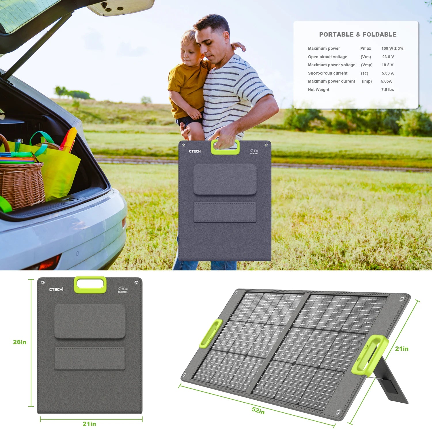 Efficient 100W Foldable Photovoltaic Solar Charger