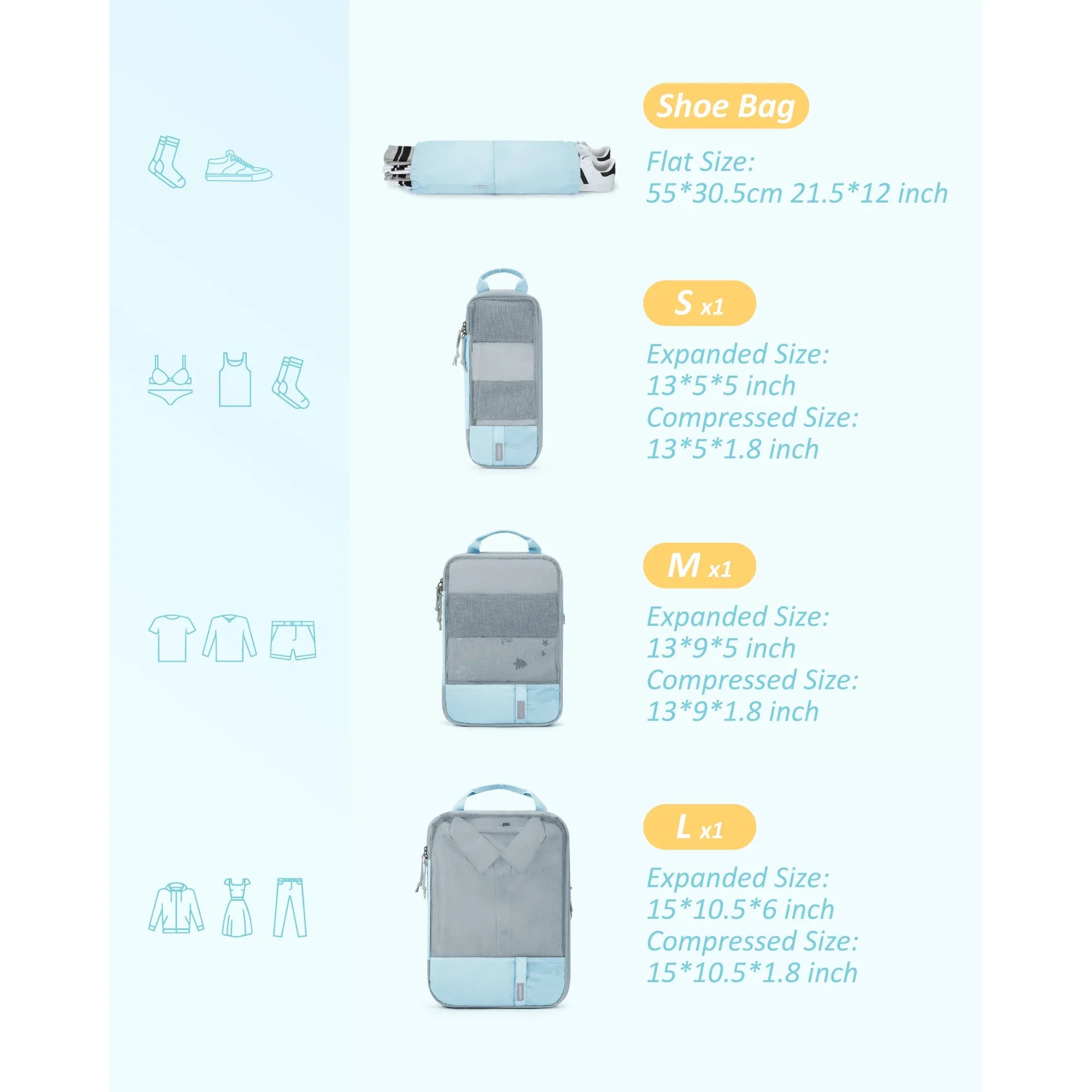 Bagsmart Compression Packing Cubes Travel Luggage Organizer