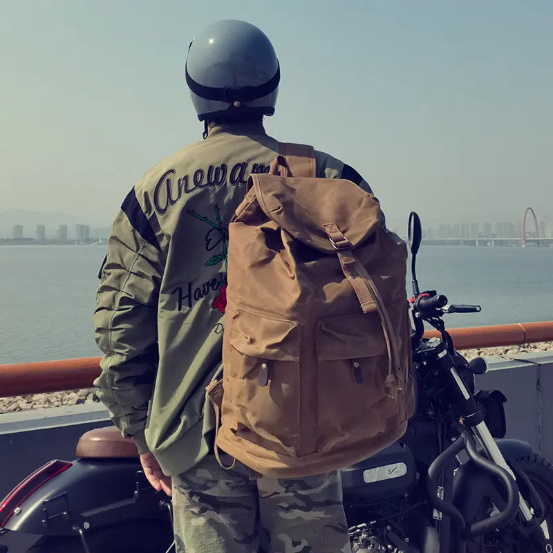 Retro Waxed Canvas Motorcycle Backpack Weatherproof