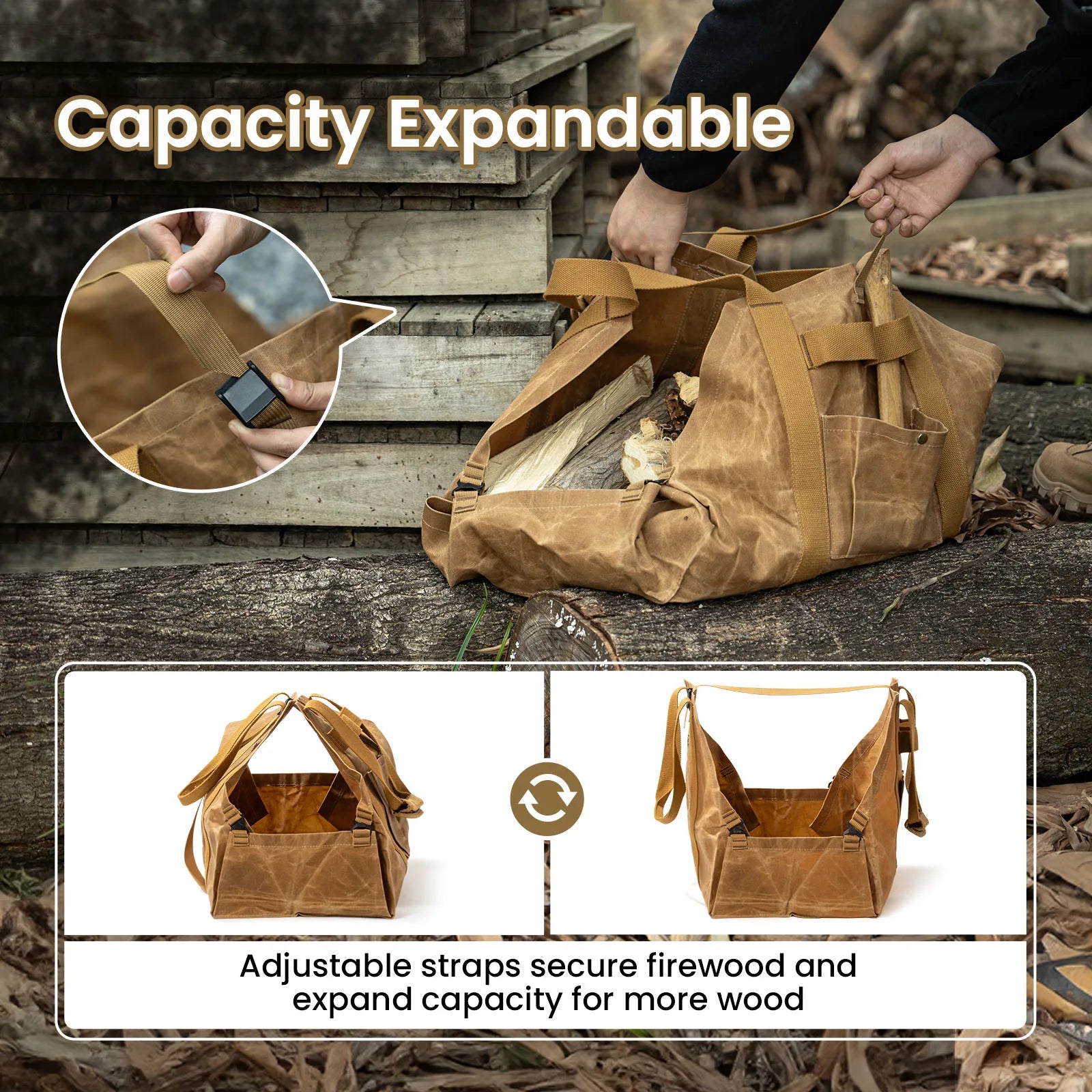 OneTigris Waxed Canvas Firewood Carrier For Camp