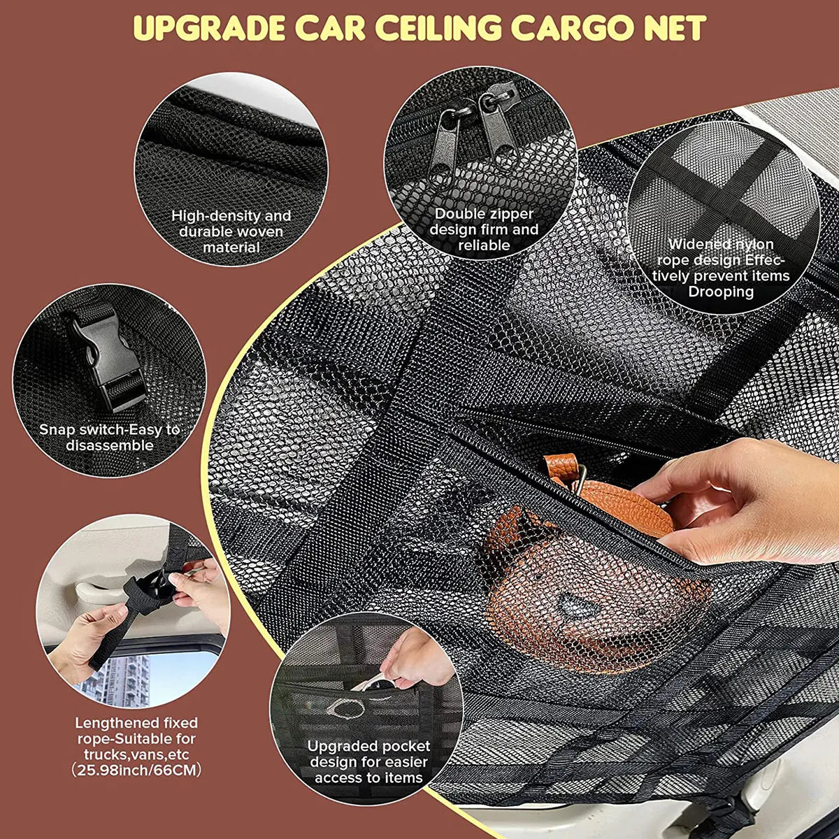 Car Ceiling Cargo Net UltraMultipurpose Load Capacity