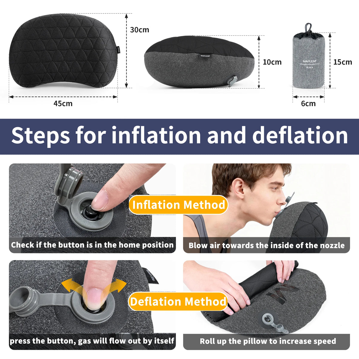 MAPLEAF Inflatable Camping Pillow Lightweight Travel Companion