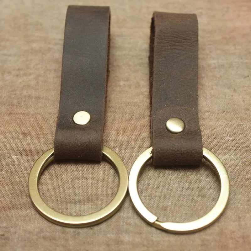 Handcrafted Vintage Cowhide Leather Keychain Lanyard
