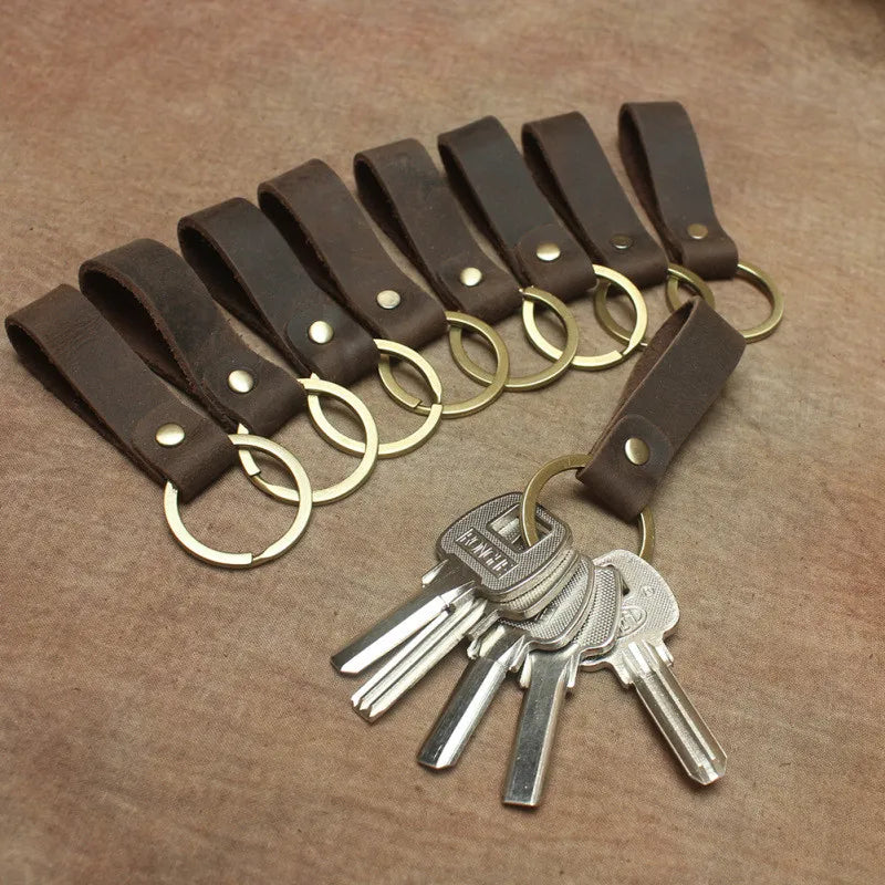 Handcrafted Vintage Cowhide Leather Keychain Lanyard