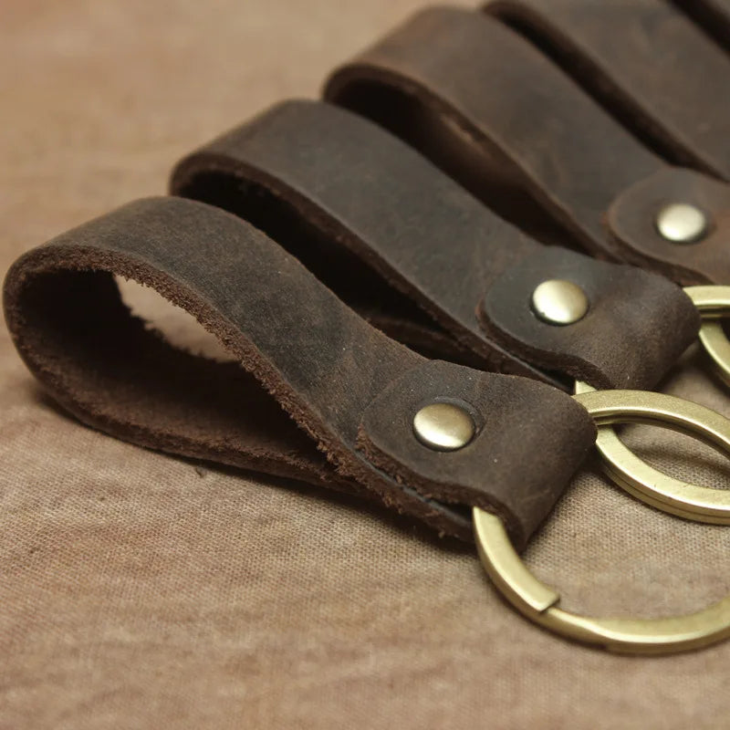 Handcrafted Vintage Cowhide Leather Keychain Lanyard