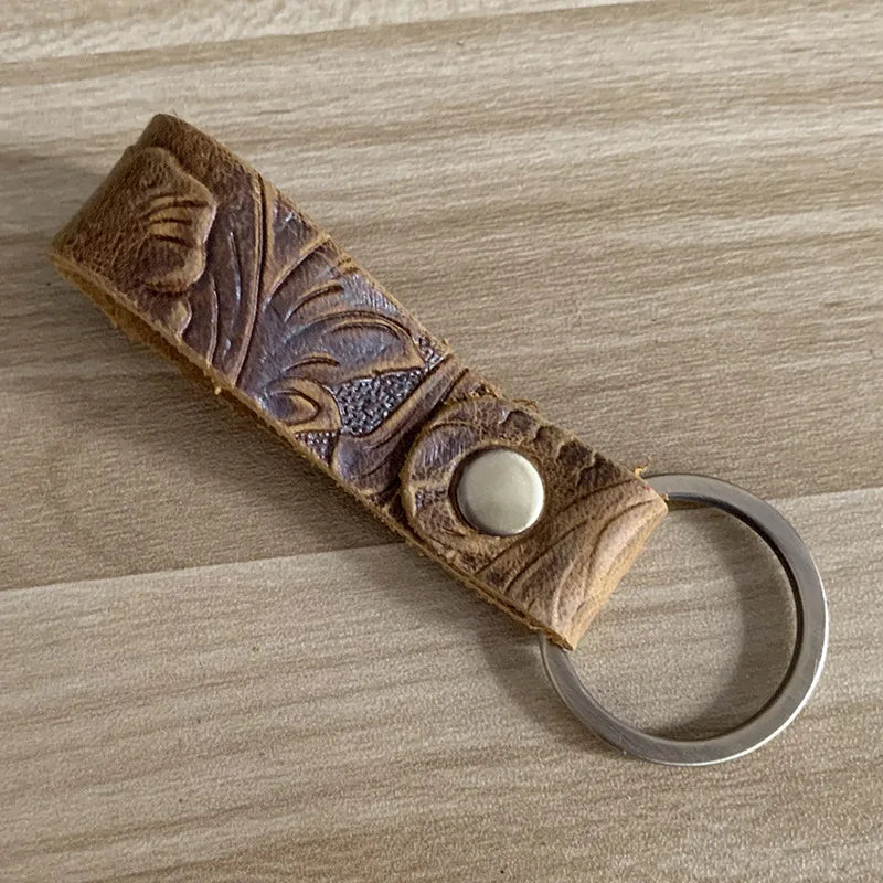 Handcrafted Vintage Cowhide Leather Keychain Lanyard
