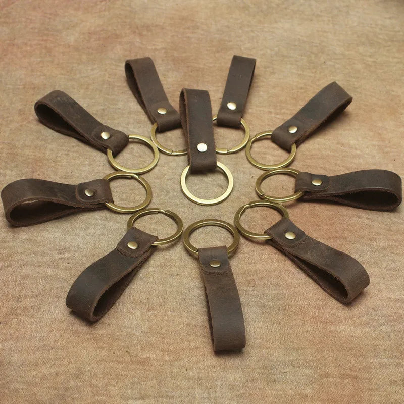 Handcrafted Vintage Cowhide Leather Keychain Lanyard