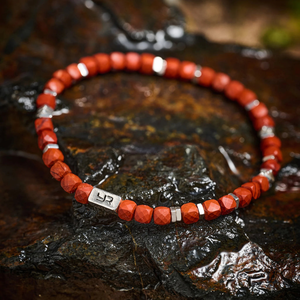 Mens 4mm NaturalRedJasper Vintage Beaded Bracelet