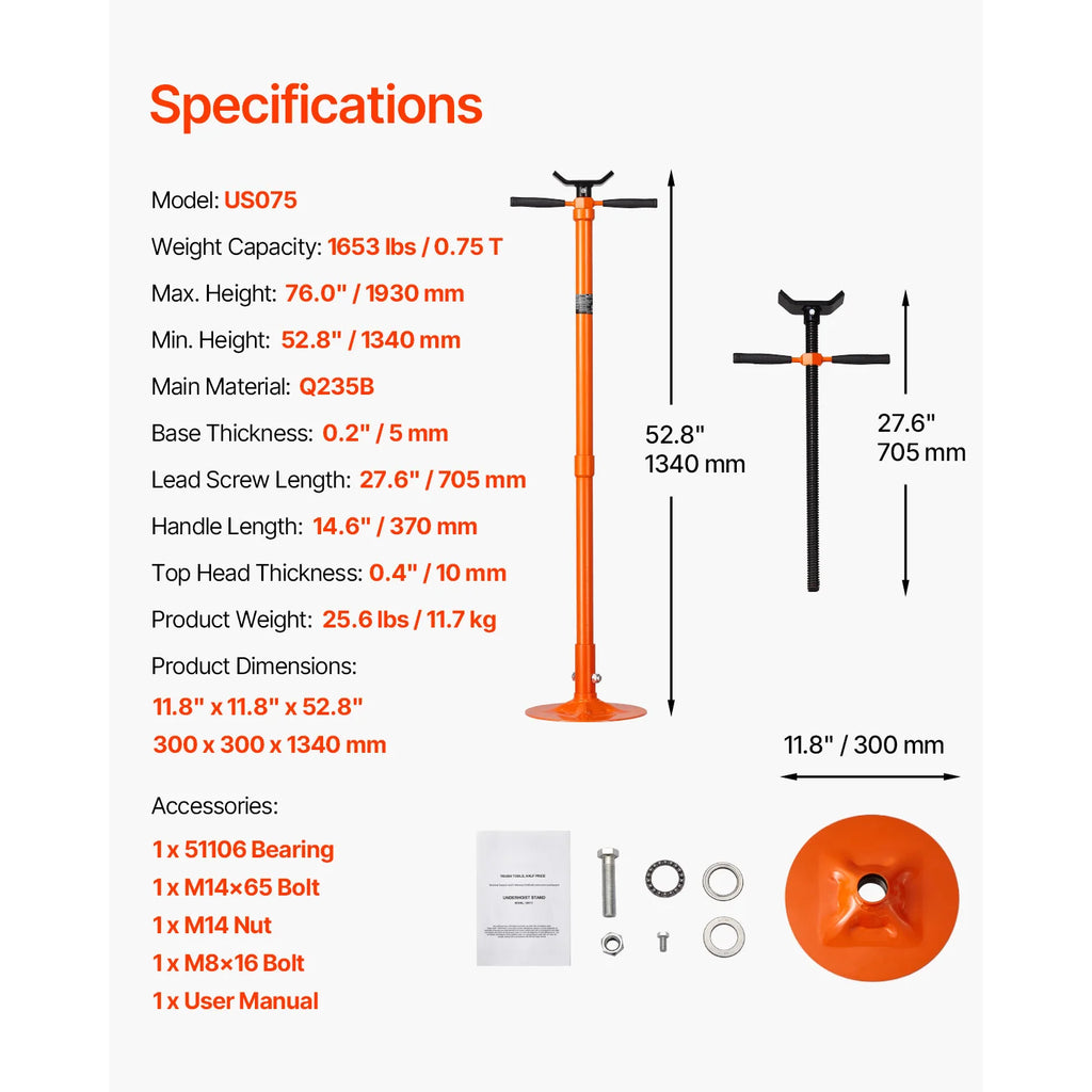 3/4-Ton Heavy-Duty Underhoist Automotive Support Stand