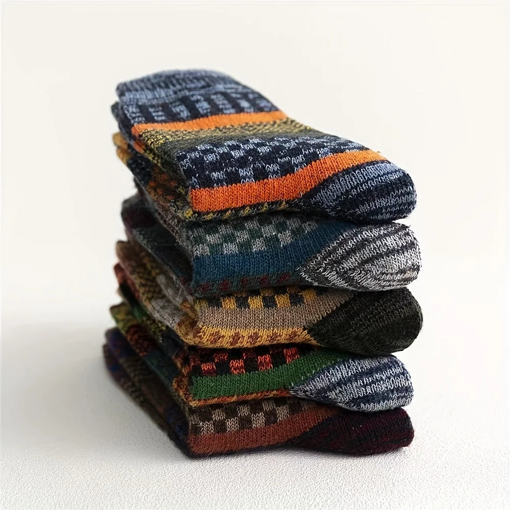 Five-Pair Men's Colorblock Polyester Crew-Length Socks