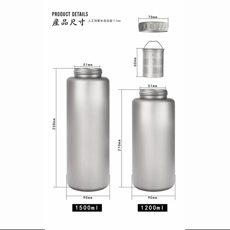 Pure Titanium Water-Coffee-Tea Single-Wall Bottles