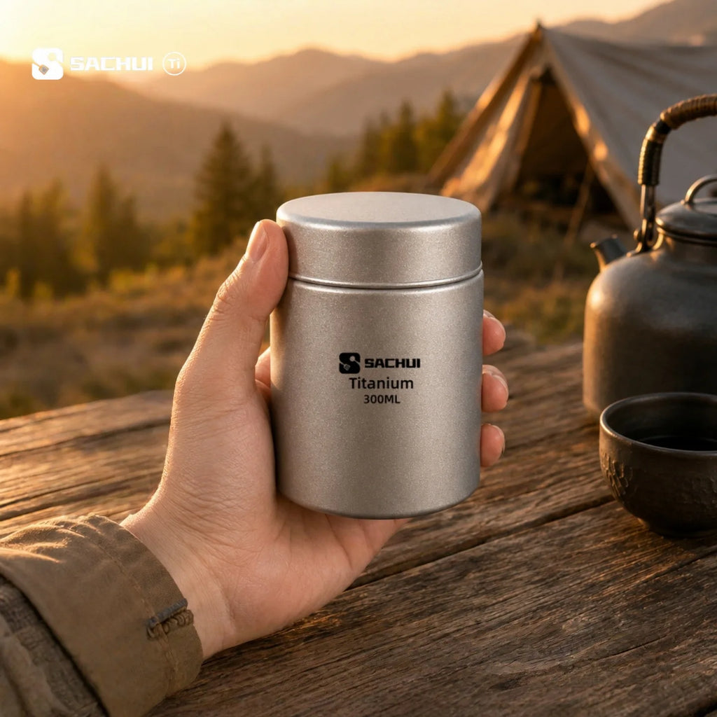 Pure Titanium Outdoor Tea Caddy Boiling-Water-Safe