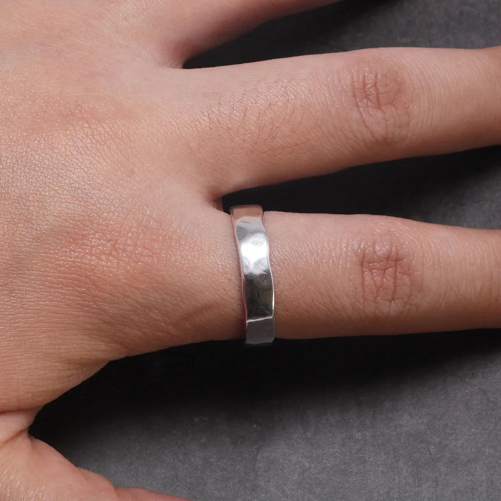 925 Sterling Silver Hammered Adjustable Ring Jewelry