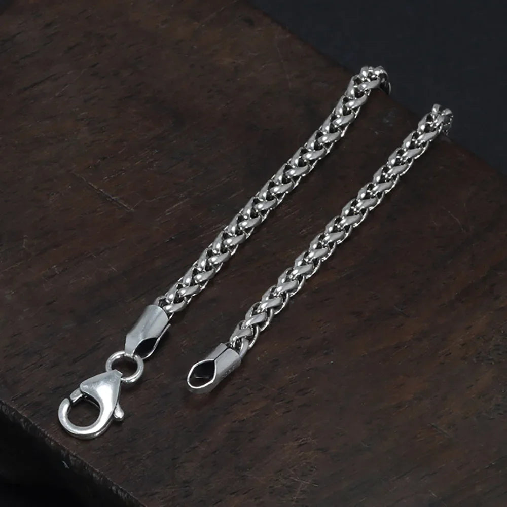 925 Sterling Silver 3mm Braided Wheat-Chain Bracelet