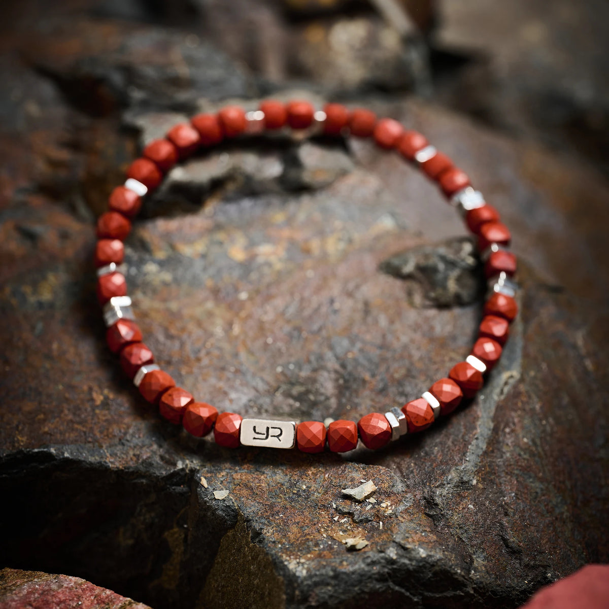 Mens 4mm NaturalRedJasper Vintage Beaded Bracelet