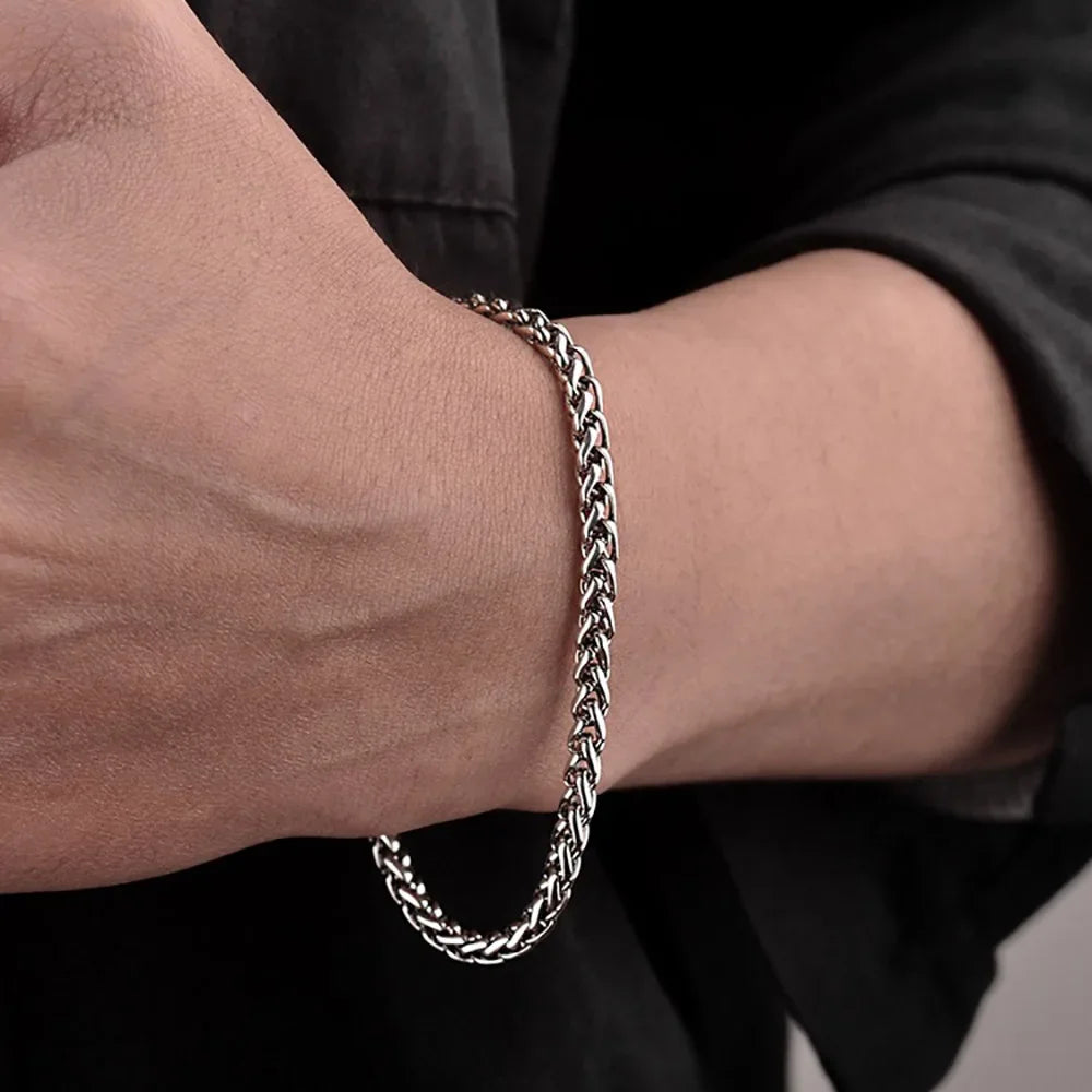 925 Sterling Silver 3mm Braided Wheat-Chain Bracelet