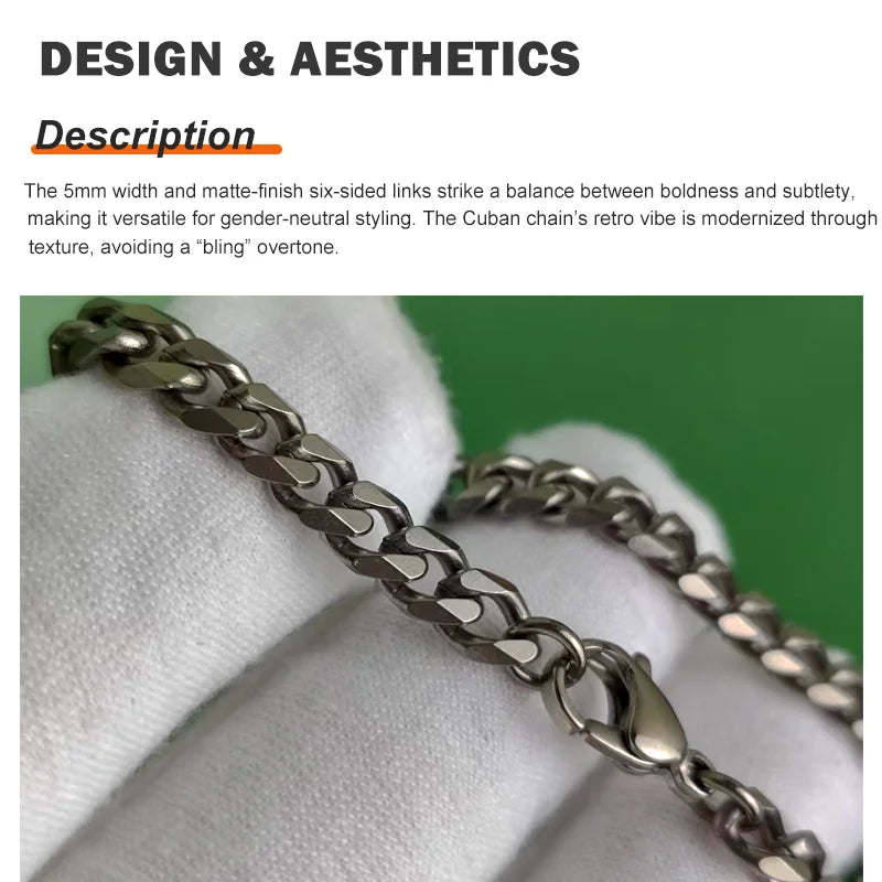 Mens Genuine Titanium Cuban Bracelet ScratchResistant Chain