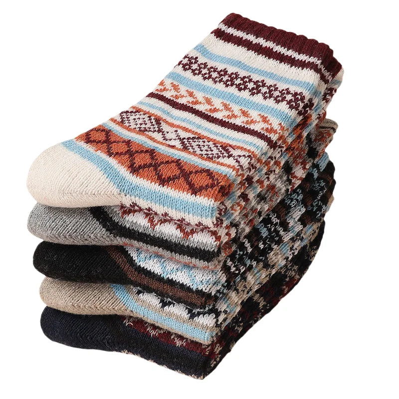 Five-Pair Men's Colorblock Polyester Crew-Length Socks