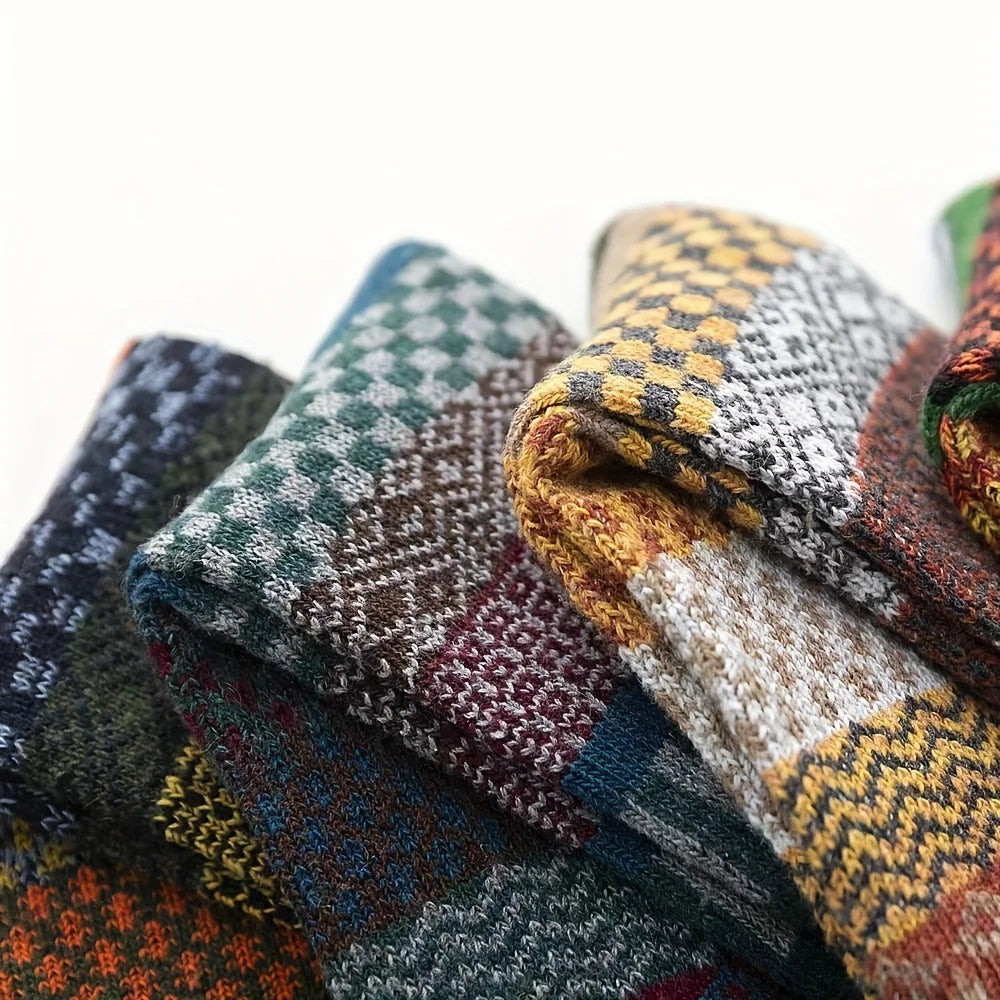 Five-Pair Men's Colorblock Polyester Crew-Length Socks