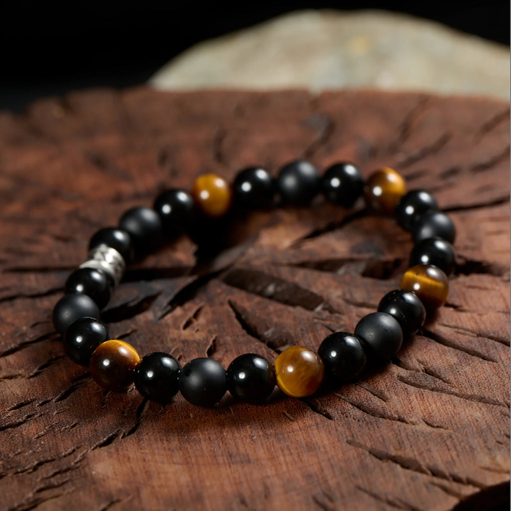 Mens 8mm TigersEye NaturalGemstone Beaded Bracelet