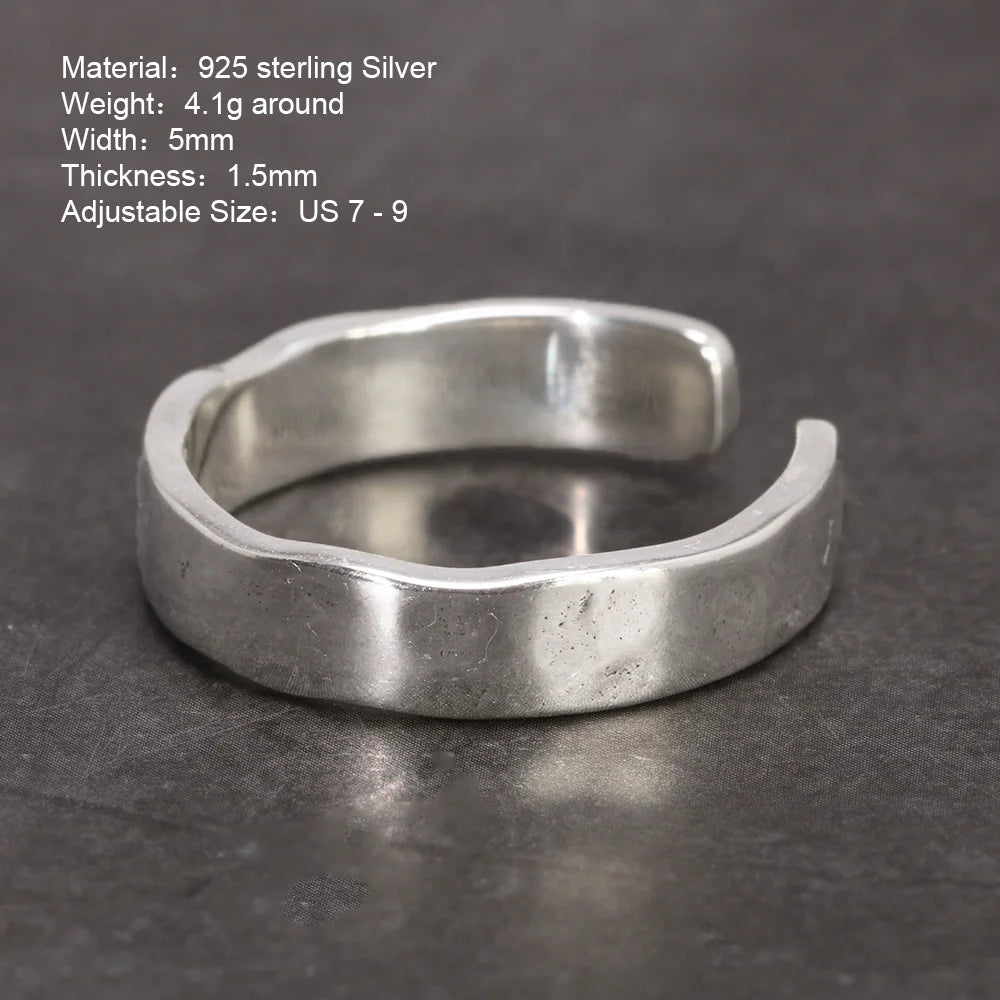 925 Sterling Silver Hammered Adjustable Ring Jewelry