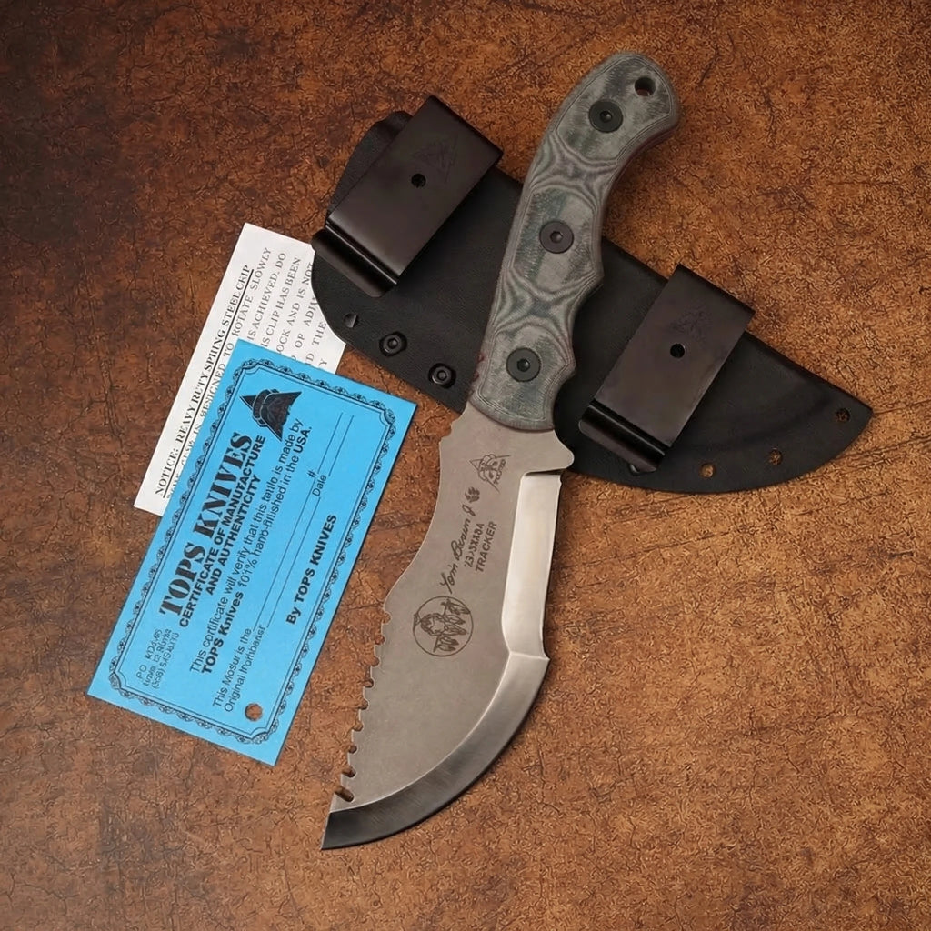 TOPS Tracker Stainless Steel Woodhandled Survival Knife