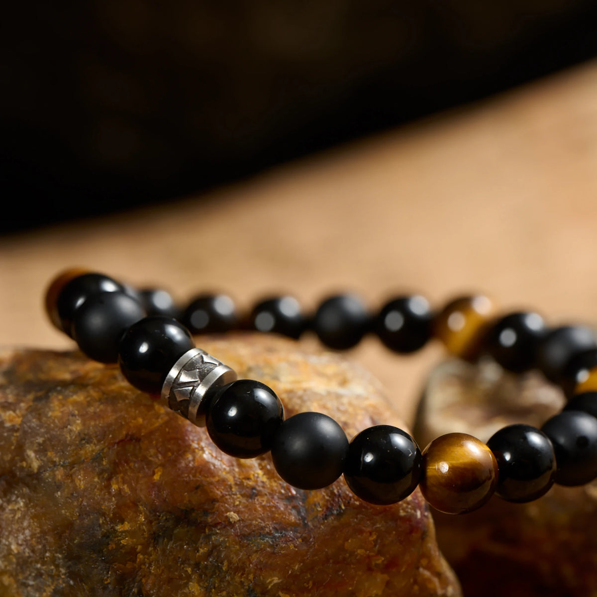 Mens 8mm TigersEye NaturalGemstone Beaded Bracelet