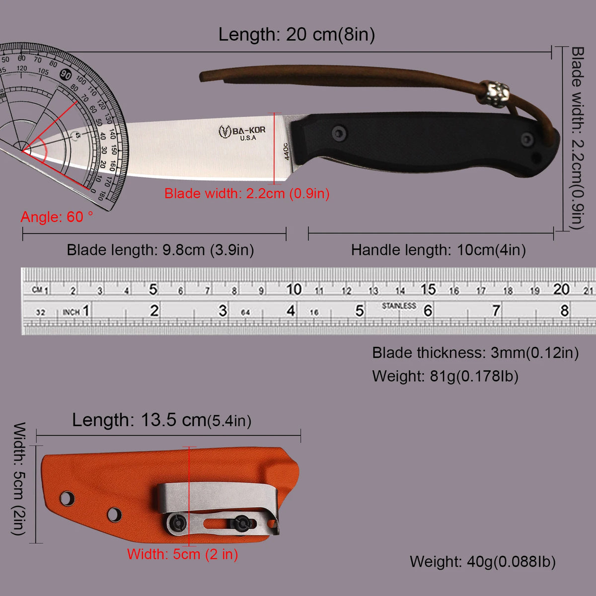 440C Stainless Steel FullTang Outdoor Knife Sheath