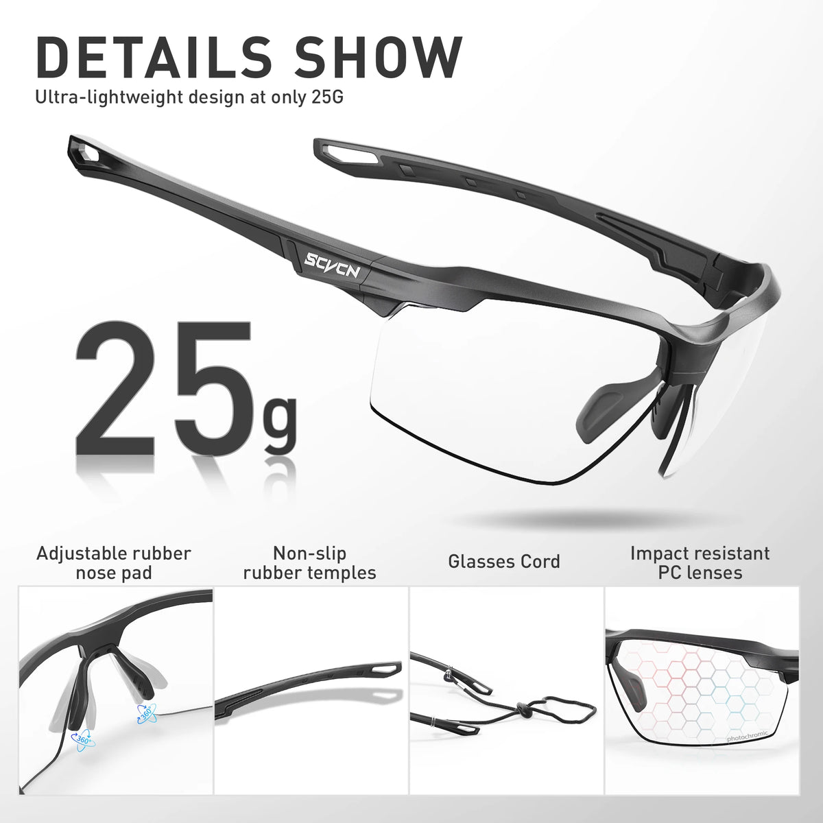 SCVCN Photochromic Polarized Tactical Safety Glasses