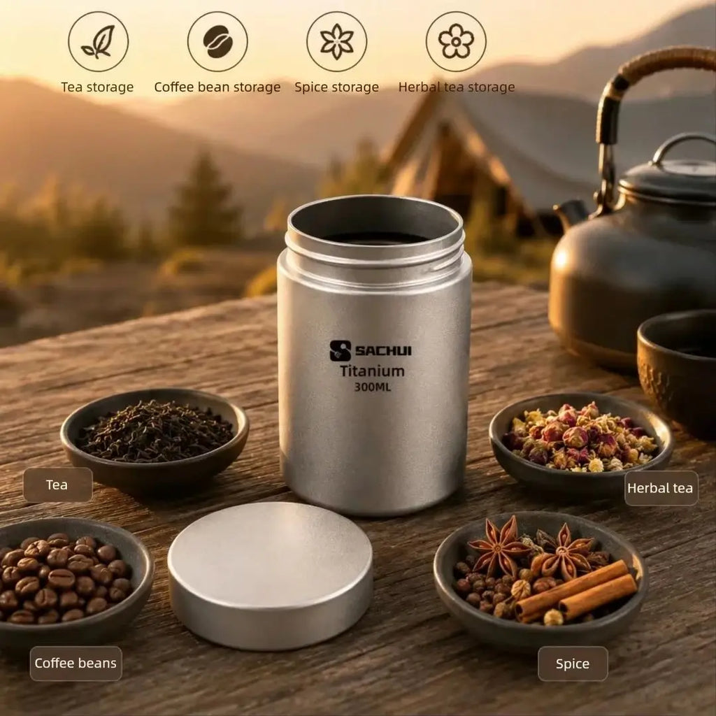 Pure Titanium Outdoor Tea Caddy Boiling-Water-Safe