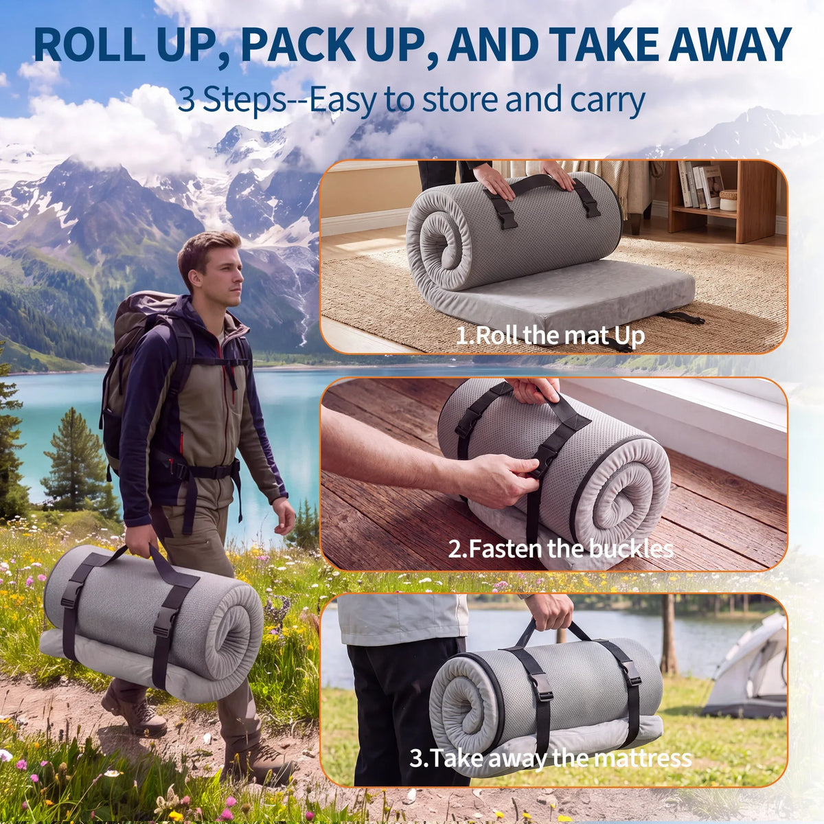 Portable 3-Inch Gel-Infused Memory-Foam Camping Mattress