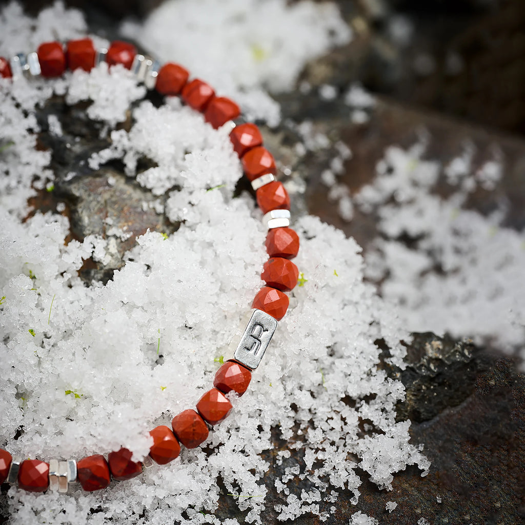 Mens 4mm NaturalRedJasper Vintage Beaded Bracelet