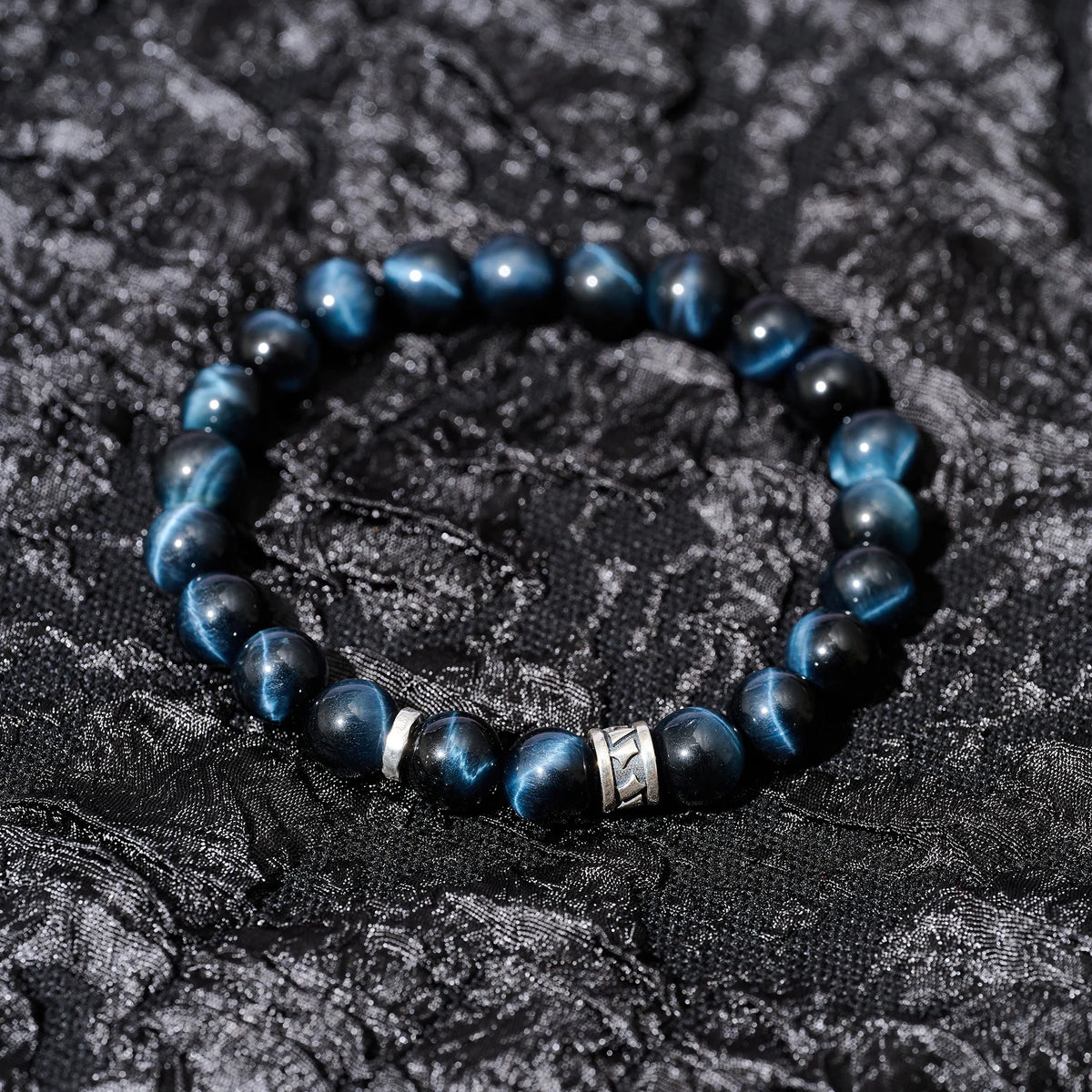 Men's Blue Tiger-Eye Titanium-Steel Beaded Bracelet