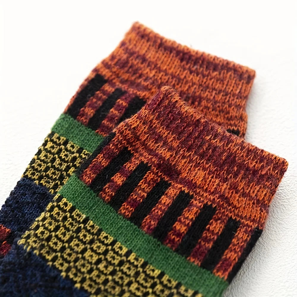 Five-Pair Men's Colorblock Polyester Crew-Length Socks