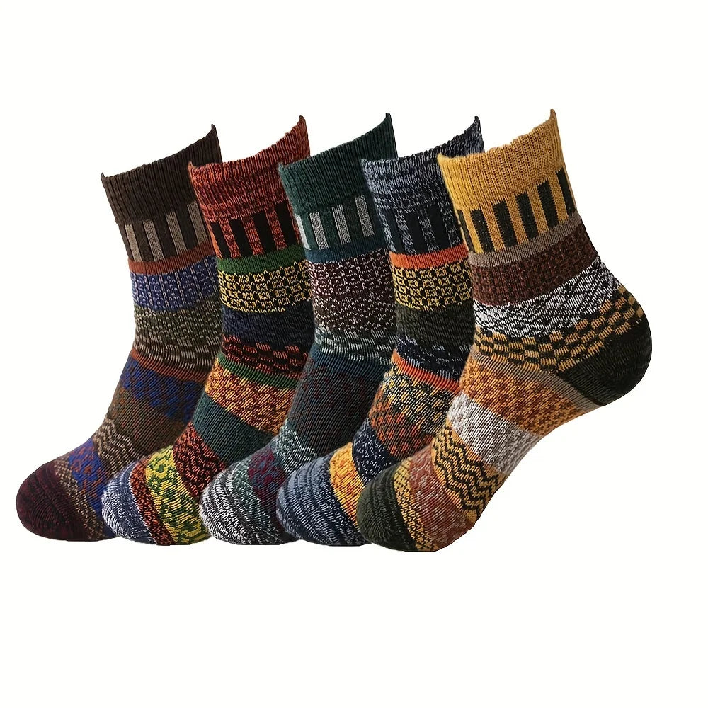 Five-Pair Men's Colorblock Polyester Crew-Length Socks