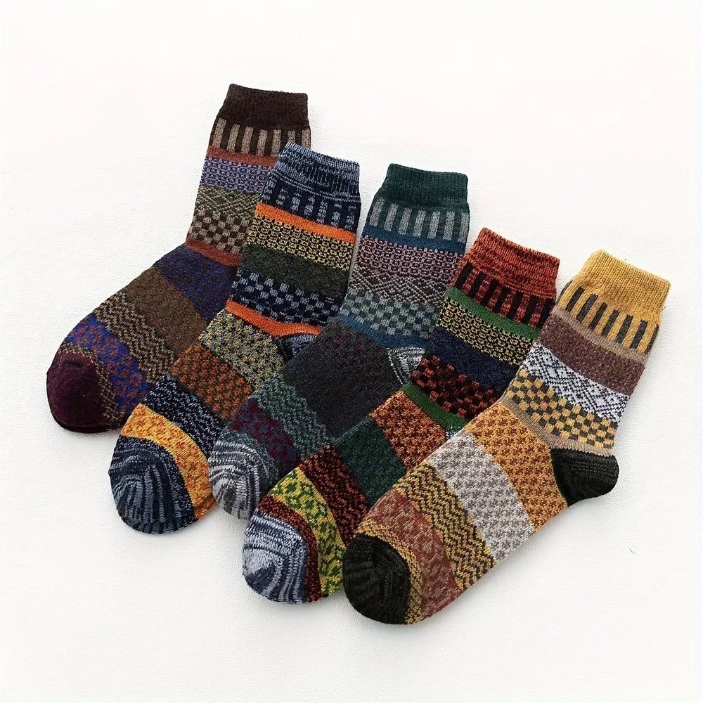 Five-Pair Men's Colorblock Polyester Crew-Length Socks