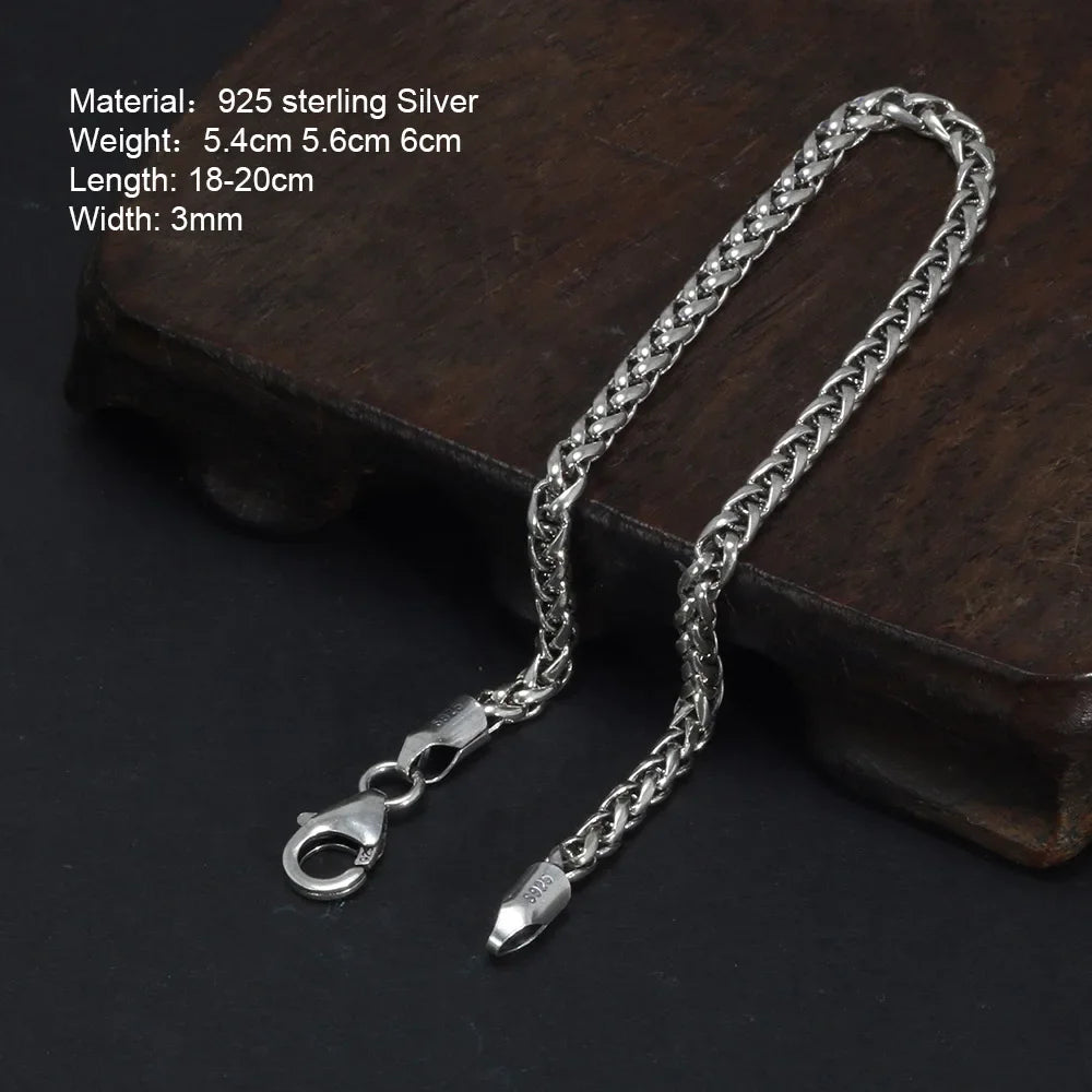 925 Sterling Silver 3mm Braided Wheat-Chain Bracelet