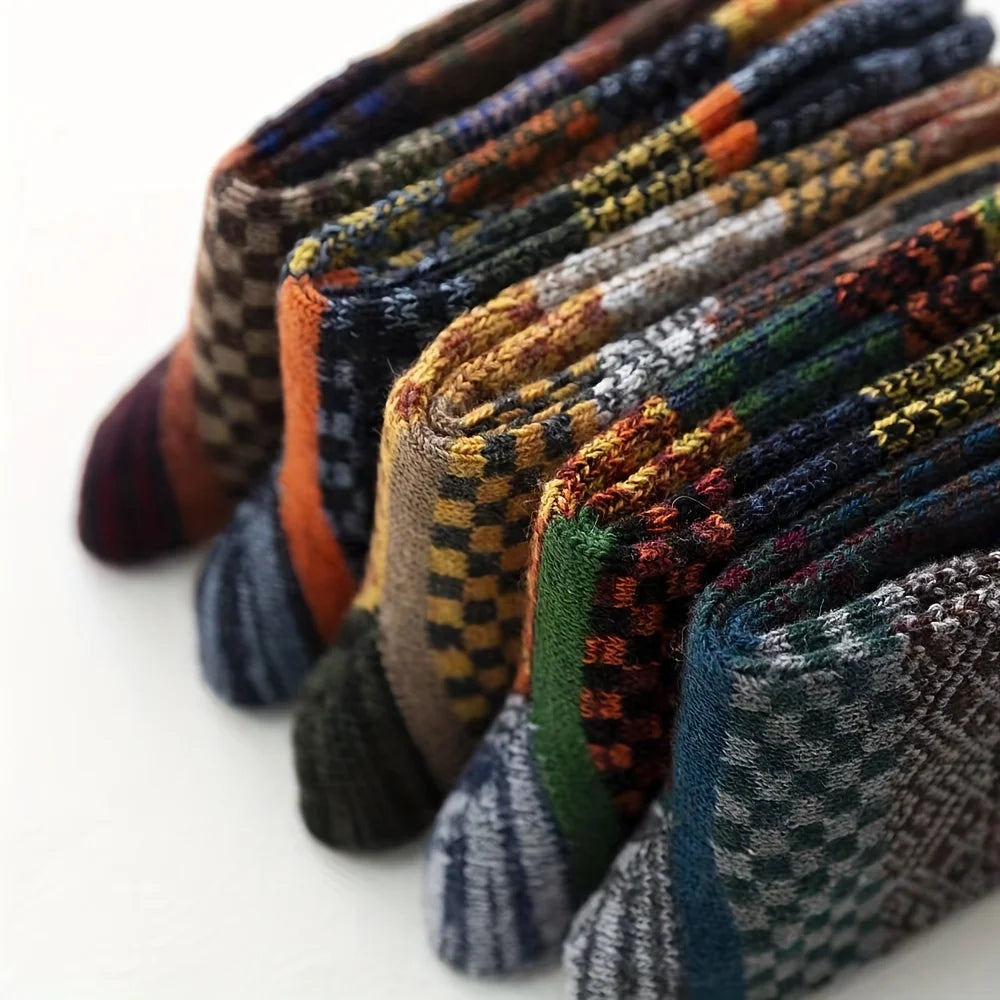 Five-Pair Men's Colorblock Polyester Crew-Length Socks