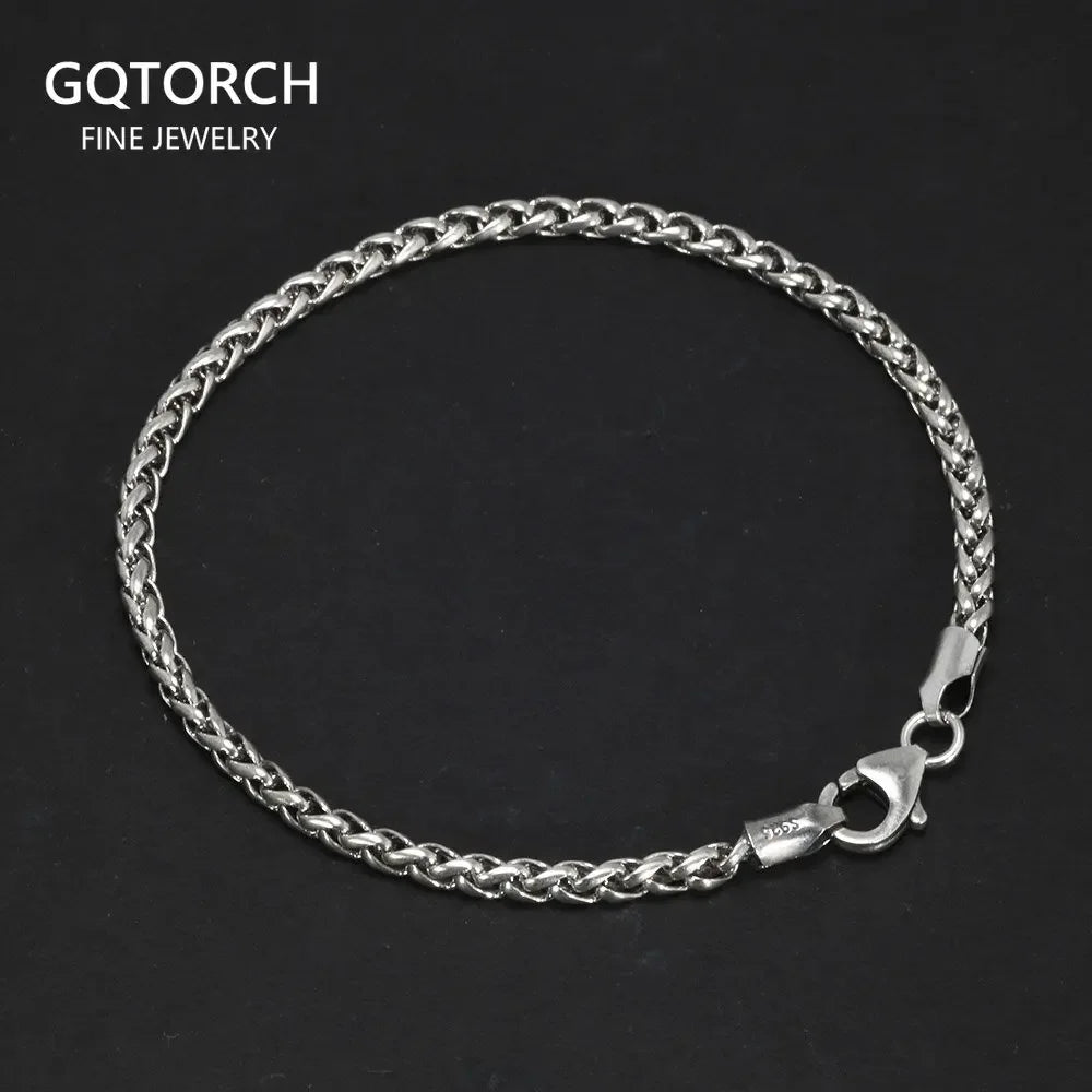 925 Sterling Silver 3mm Braided Wheat-Chain Bracelet