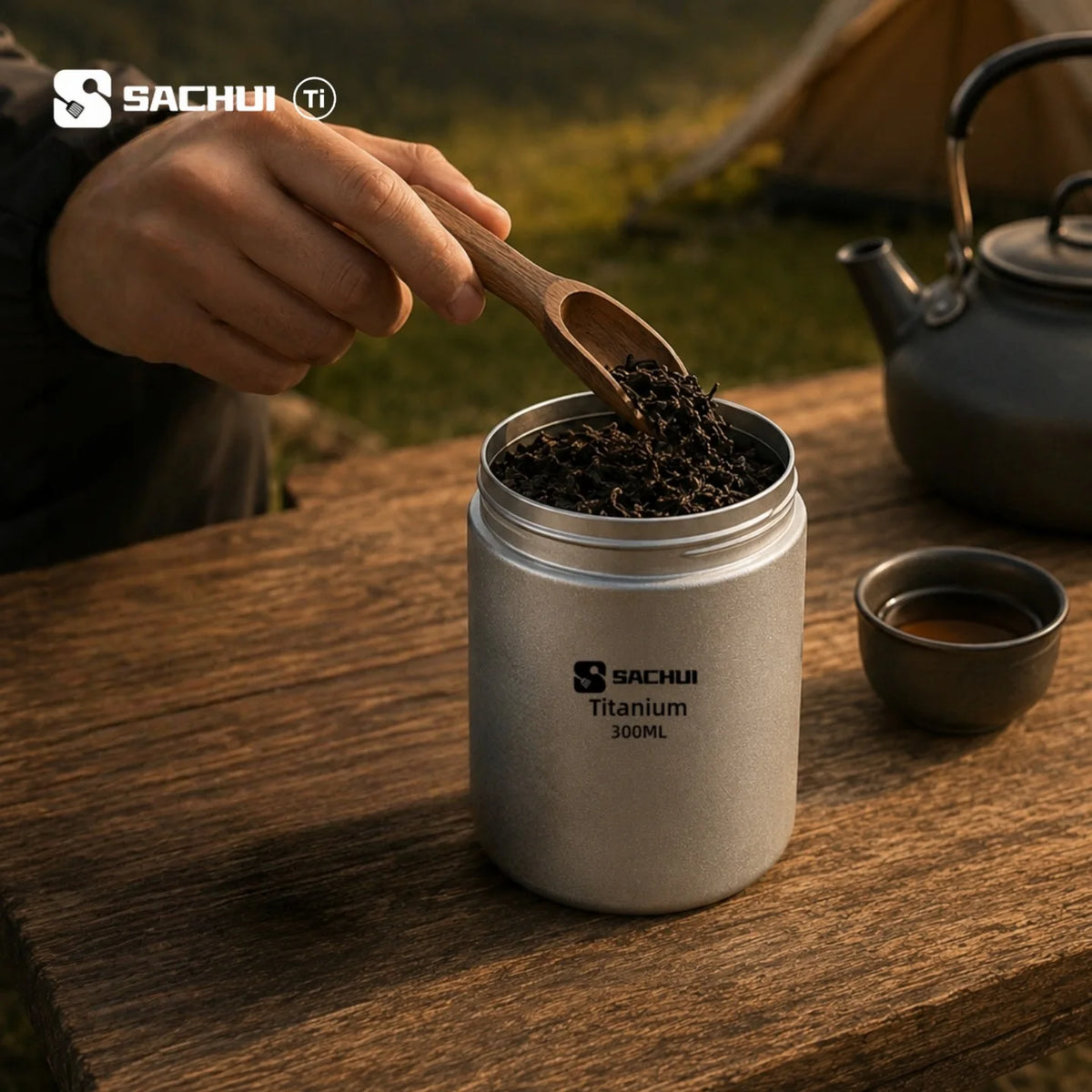 Pure Titanium Outdoor Tea Caddy Boiling-Water-Safe