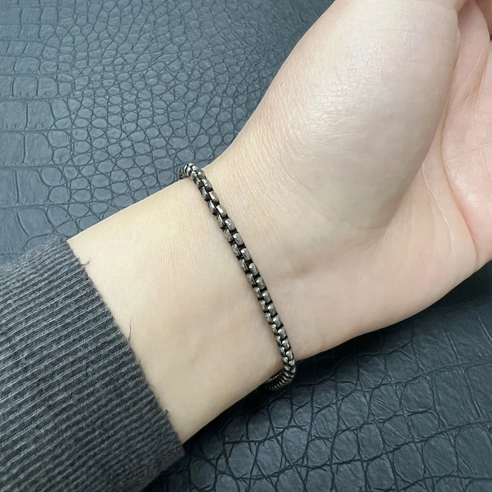 Hypoallergenic Titanium Square Box Chain Bracelet