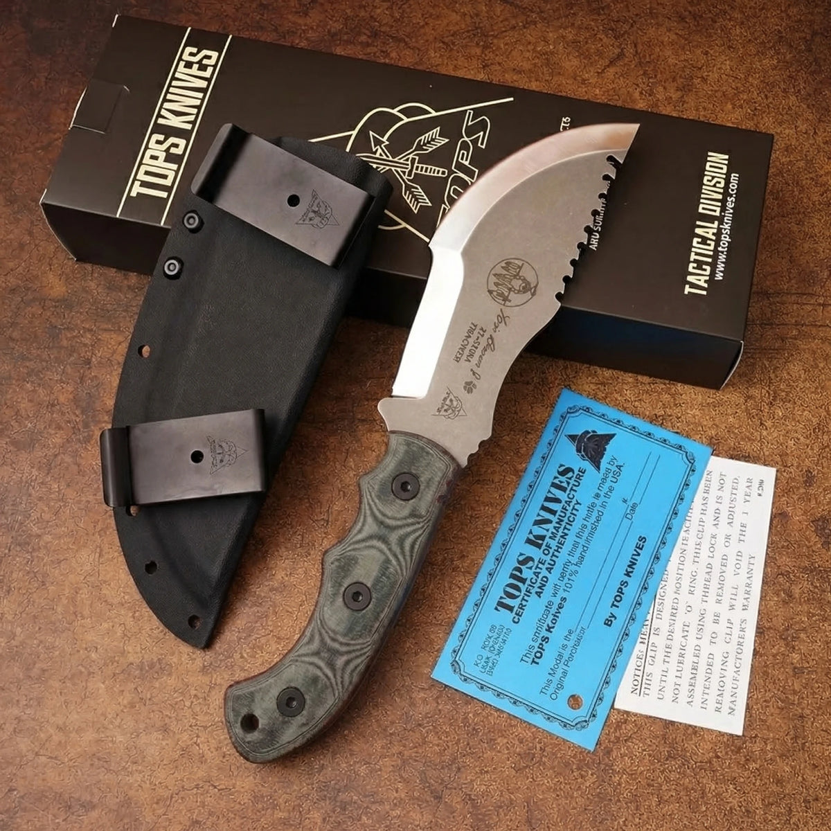 TOPS Tracker Stainless Steel Woodhandled Survival Knife