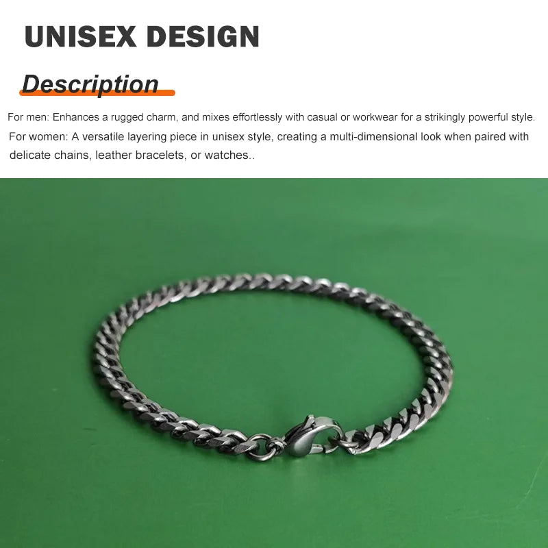 Mens Genuine Titanium Cuban Bracelet ScratchResistant Chain