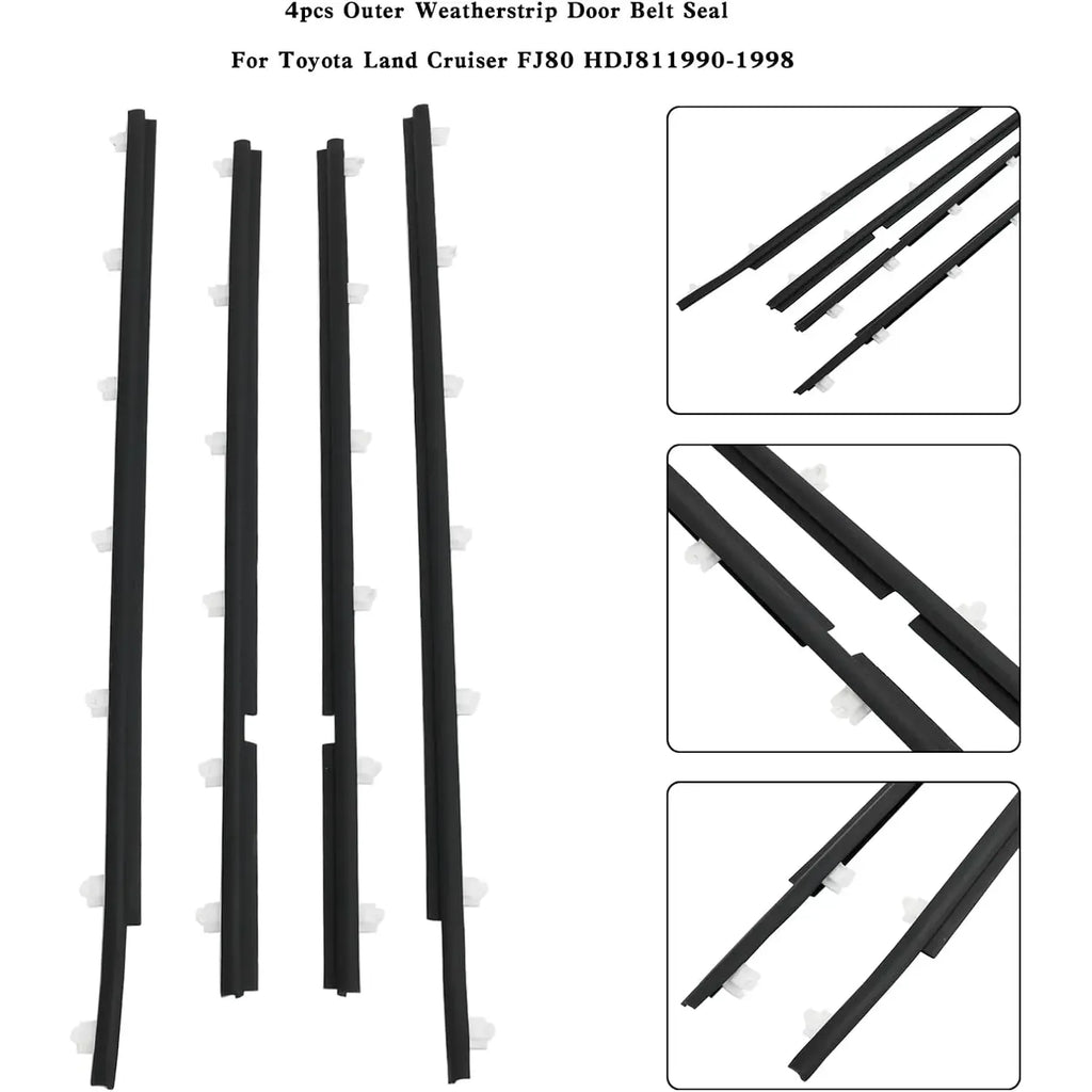 4 Pcs Black Moulding Door Belt Seal for Land Cruiser FJ80 1990 to 1998