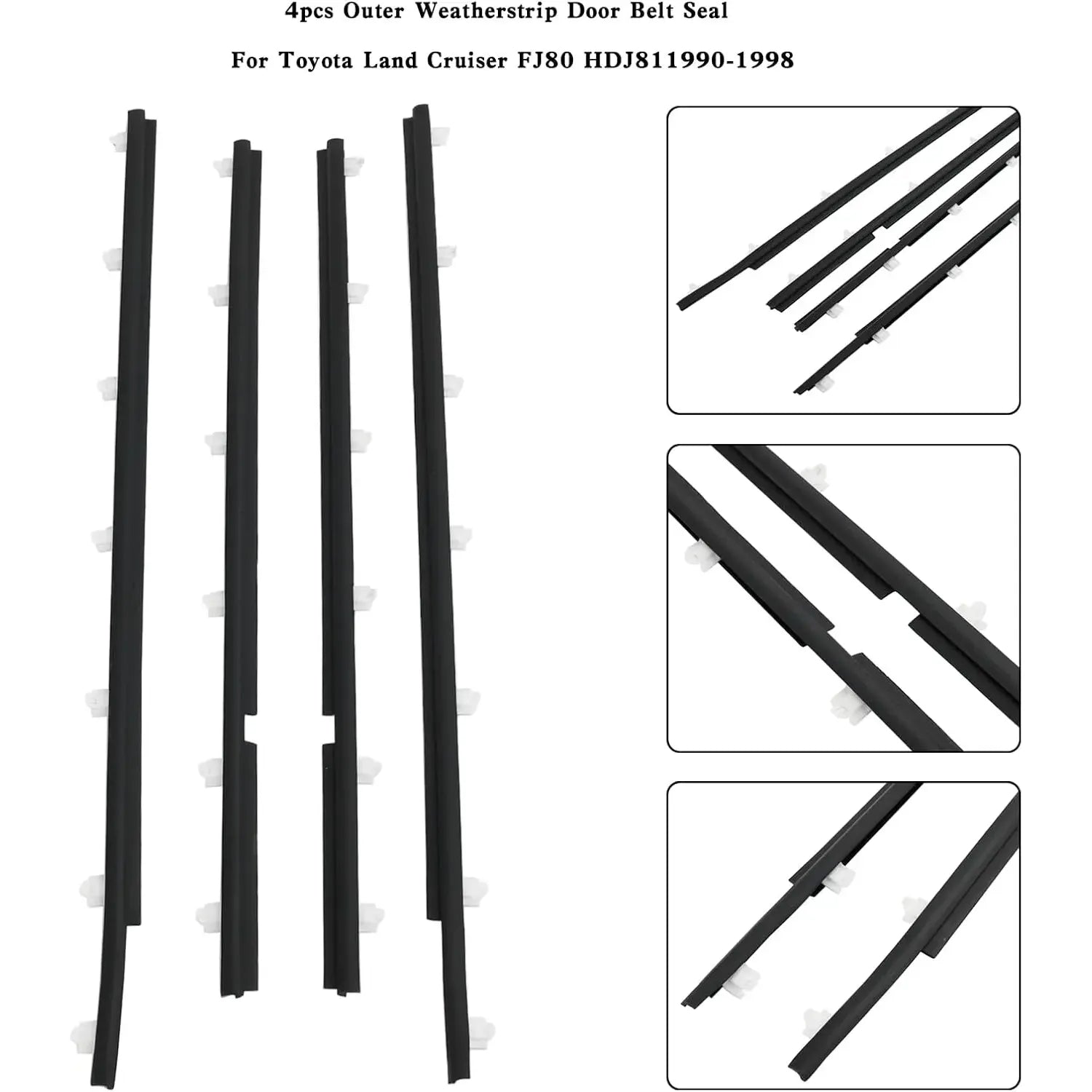 4 Pcs Black Moulding Door Belt Seal for Land Cruiser FJ80 1990 to 1998