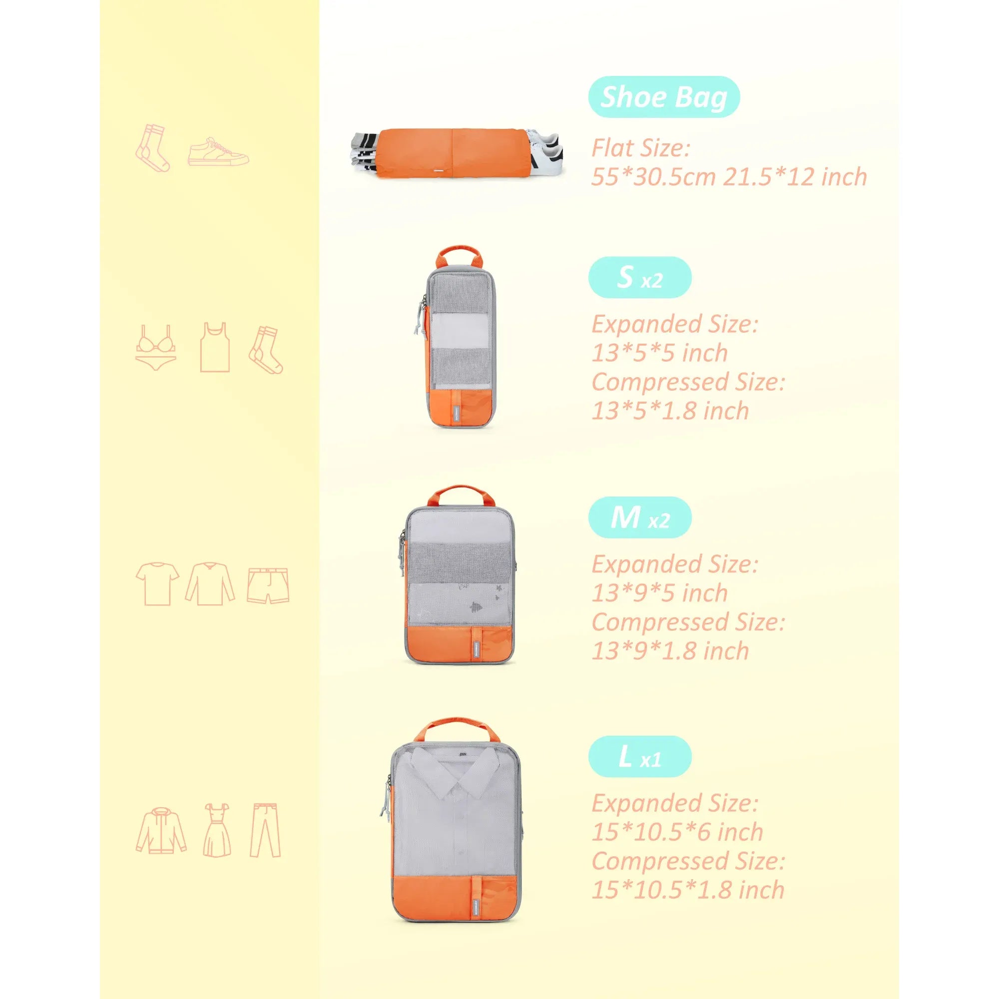Bagsmart Compression Packing Cubes Travel Luggage Organizer