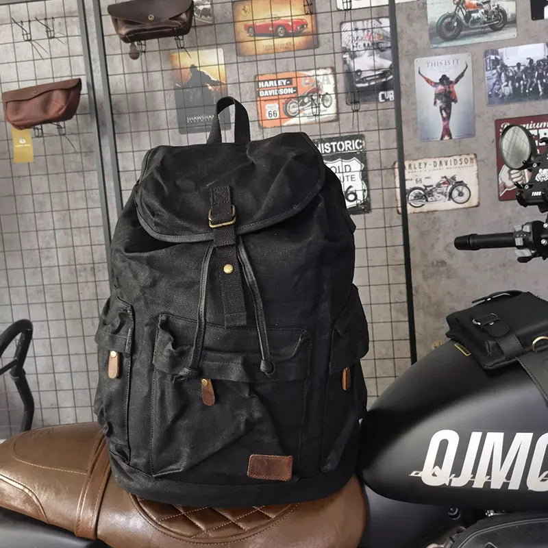 Retro Waxed Canvas Motorcycle Backpack Weatherproof