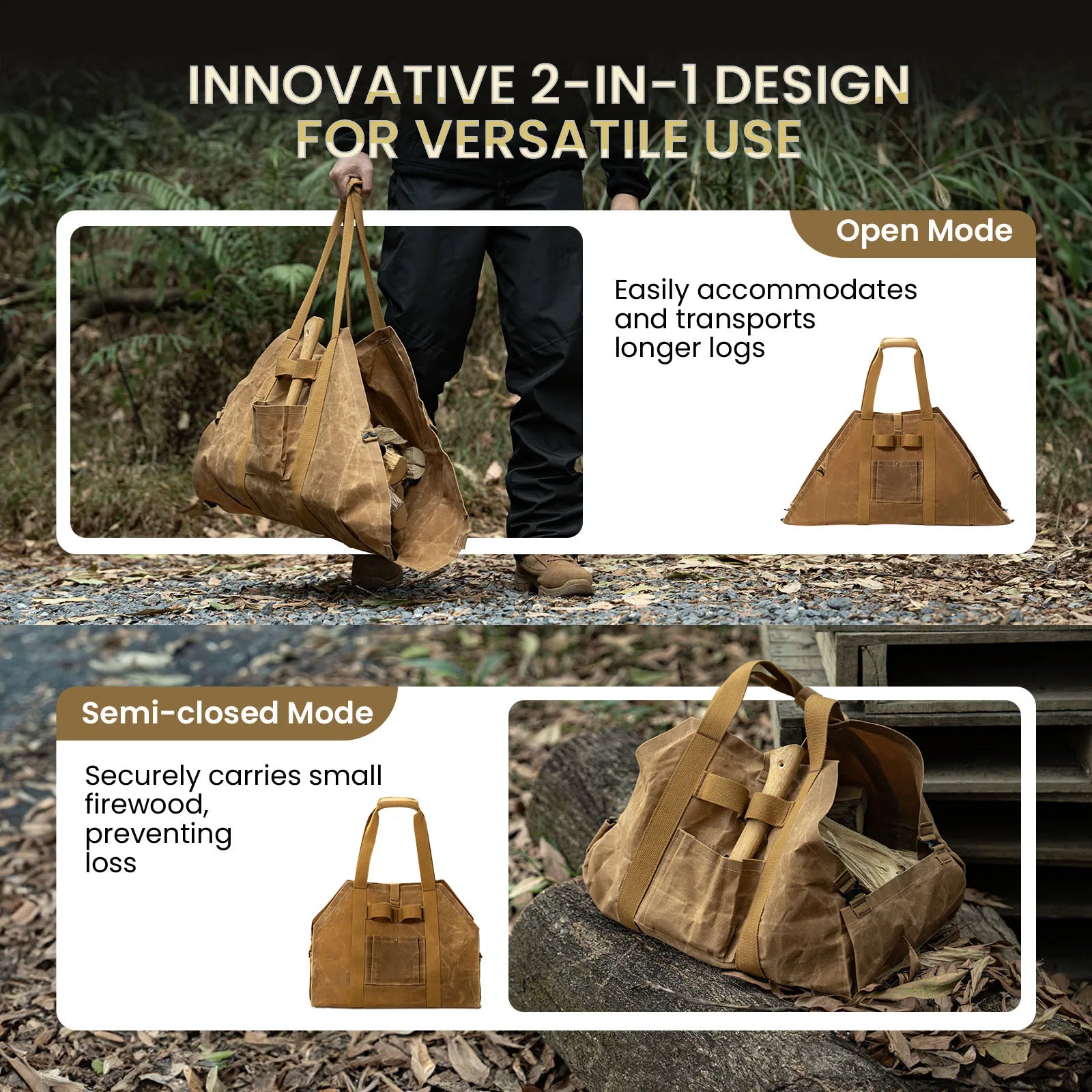 OneTigris Waxed Canvas Firewood Carrier For Camp
